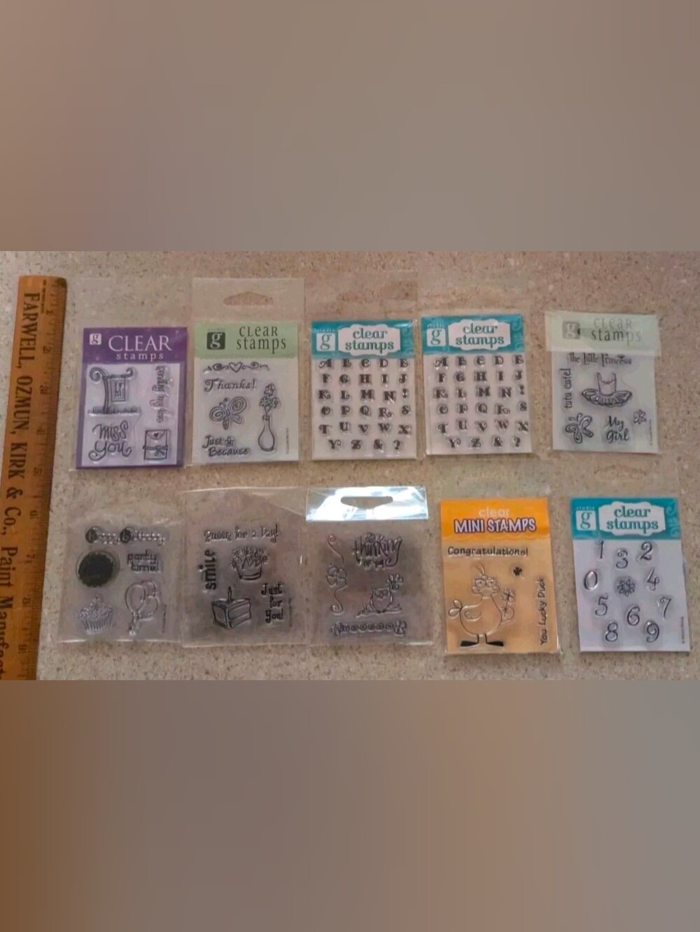 Lot of 10- Studio G & More Clear Stamps- Alphabet, Numbers, Party, Princess